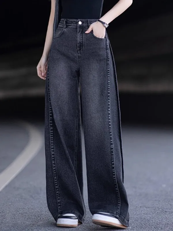 High Waist Straight Leg Narrow Version Jeans Women's Autumn Winter Trendy Cigarette Pants Wide Leg Pants Casual Denim Jeans