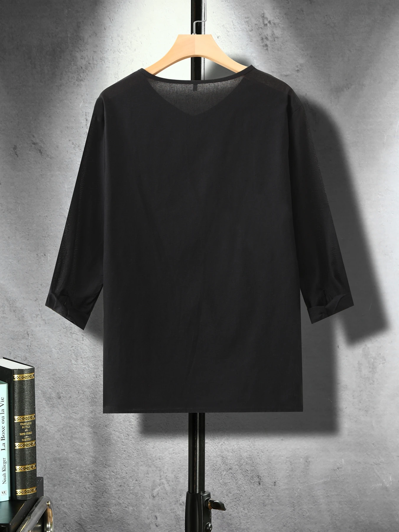 Solid Color Men's Comfy Loose 3/4 Sleeve T-shirt, Men's Summer Clothes, Men's Clothing