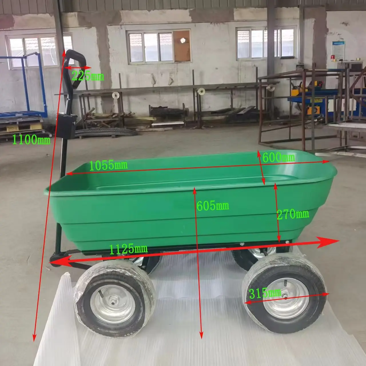 125L Heavy Duty Steel 4 Wheel Lawn Yard Garden Utility Wheelbarrows Cart Wagon Garden Trolley Dump Cart