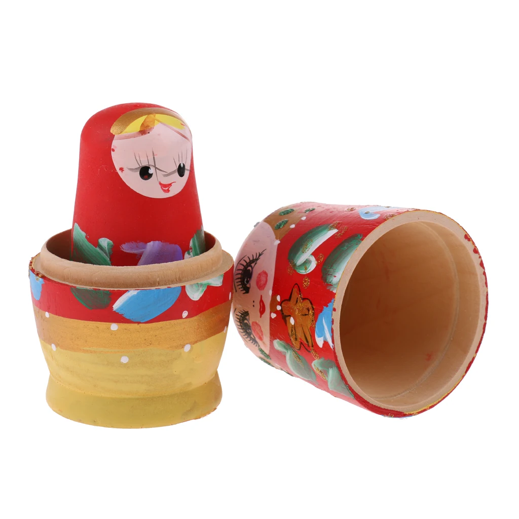 Set of 5PCS Woman Lady Printed Wooden Blank Russian Nesting Dolls Babushka Matryoshka Stacking Doll Kids Crafts Red