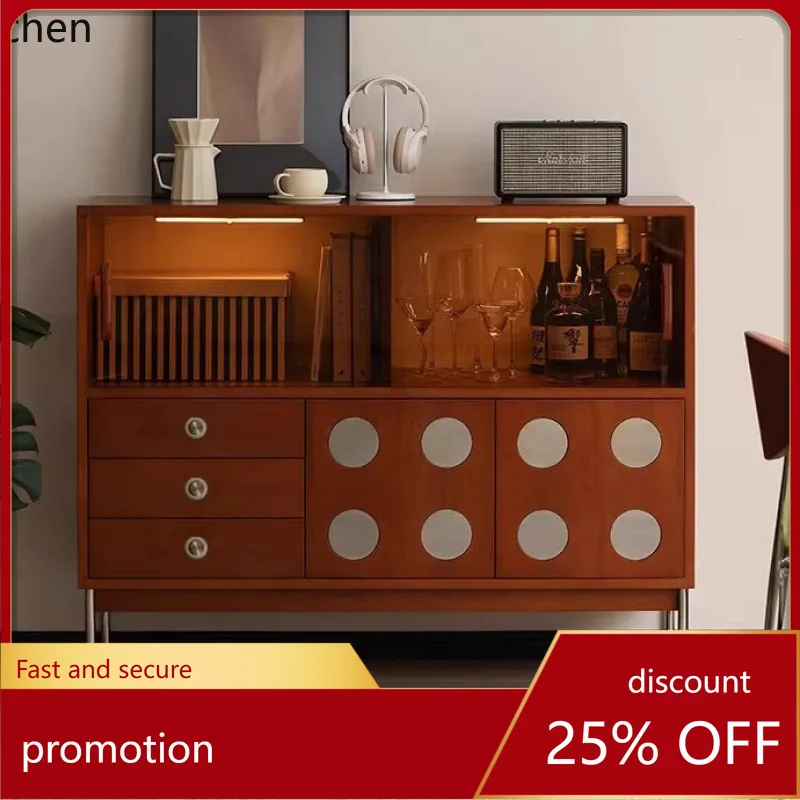 

YFY Solid Wood Sideboard Cabinet Living Room Storage Organizer Glass Wine Cabinet