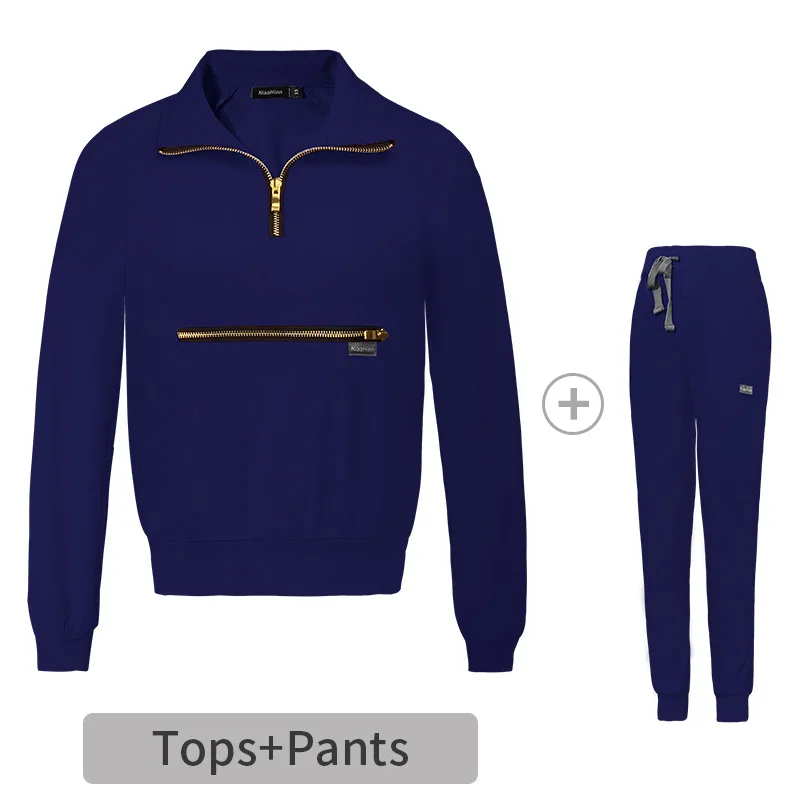 Autumn Casual Lapel Nurse Scrub Suit for Women - Hospital Stretch Scrubs Set