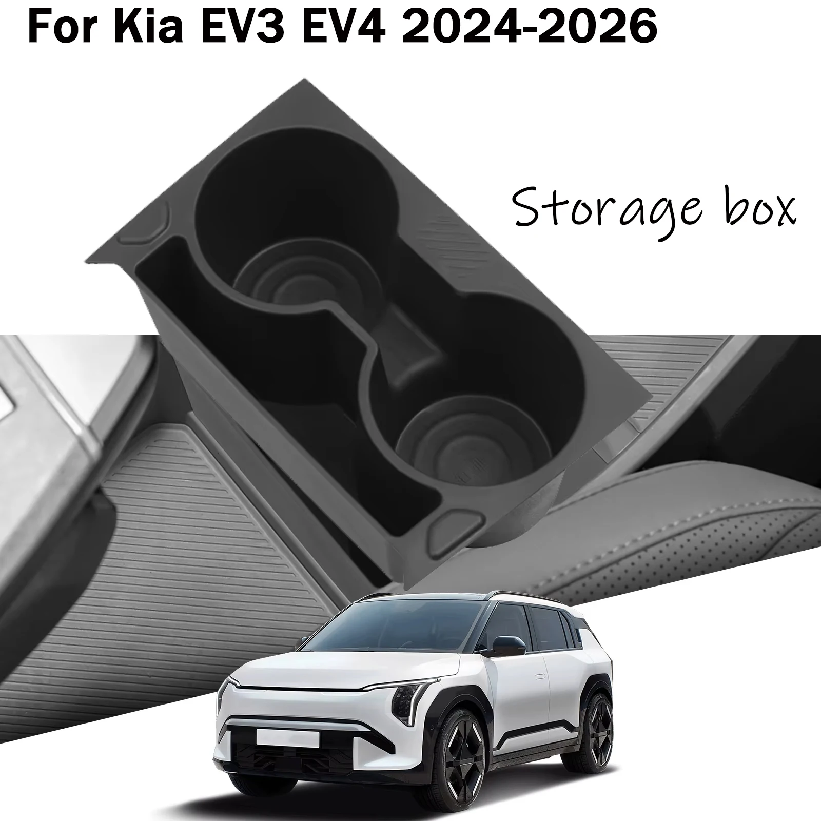 Center Console Cup Holder Shock Absorbing Storage Tray TPE Car Accessories Black For Kia EV3 EV4 2024-2026