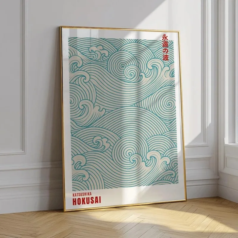 Póster abstracto de lienzo con grabado japonés, póster artístico japonés sin marco de estilo Wabi Sabi verde para decoración de sala de estar y dormitorio
