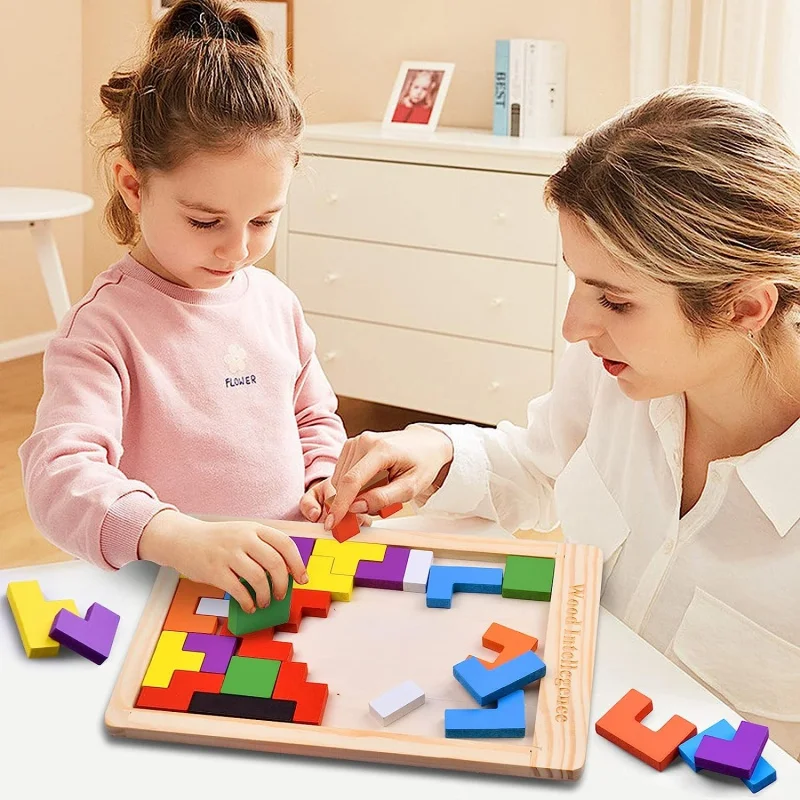 Niko-rompecabezas de bloques rusos coloridos, juguete de construcción de madera, juguetes educativos para niños