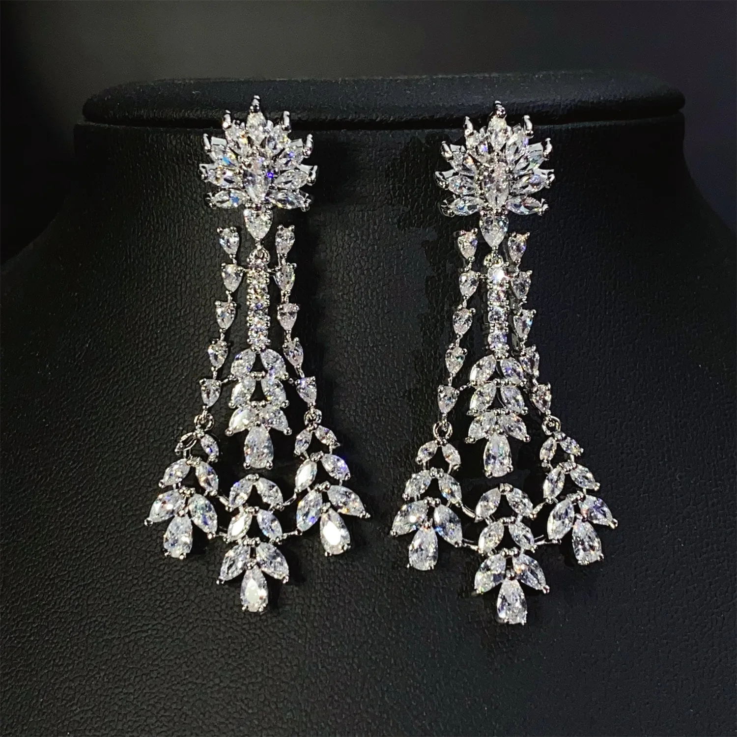 

luxury earrings silver color zirconia shiny jewelry women dinner party wedding earrings