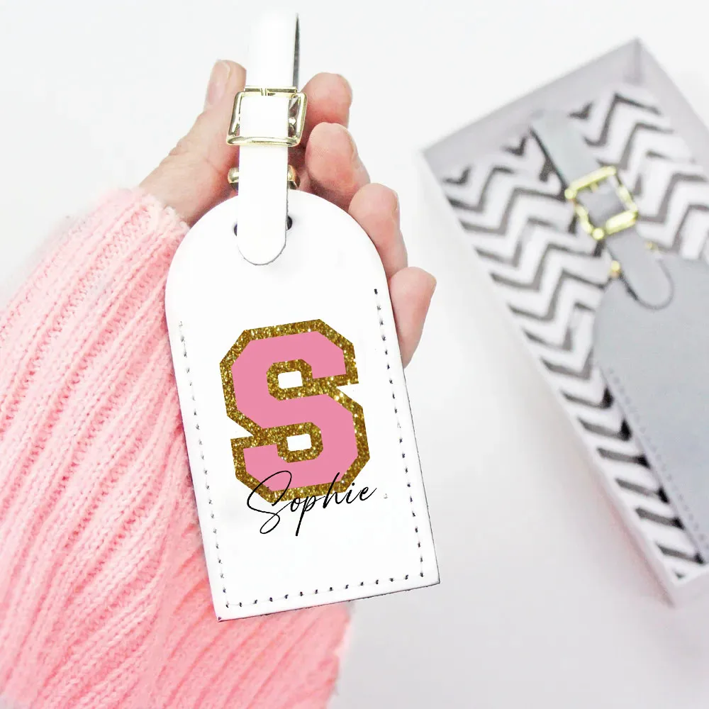 Personalised Monogram Luggage Tag Initial with Name Leather for Suitcase Baggage Handbag Tags Travel Bag Label Tag Gift for Her