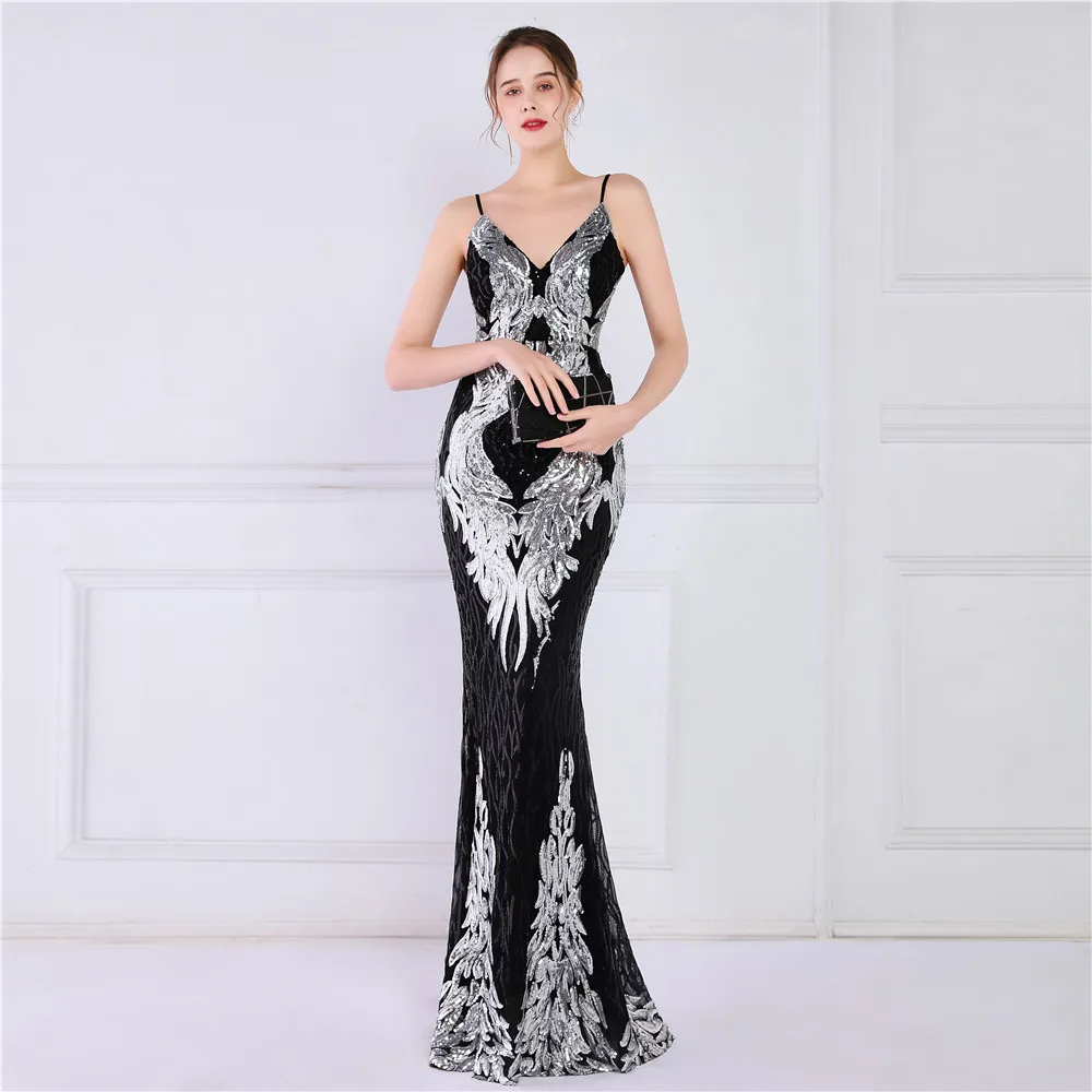 DEERVEADO Mermaid V Neck Sequin Evening Dresses 2022 New Elegant Women White Formal Dress Evening Party Gown K18800