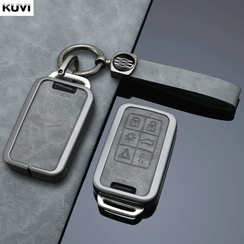 For Volvo S60L/XC60/S80L/V60/V40 Alloy Leather Smart Car Remote Key Case Cover Shell Protector Keychain Accessories