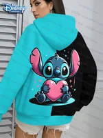Sudadera con capucha de Stitch & Angels de Disney, jersey con estampado 3D de dibujos animados, sudadera de Otoño Invierno para mujer, Sudadera deportiva con capucha de gran tamaño para mujer