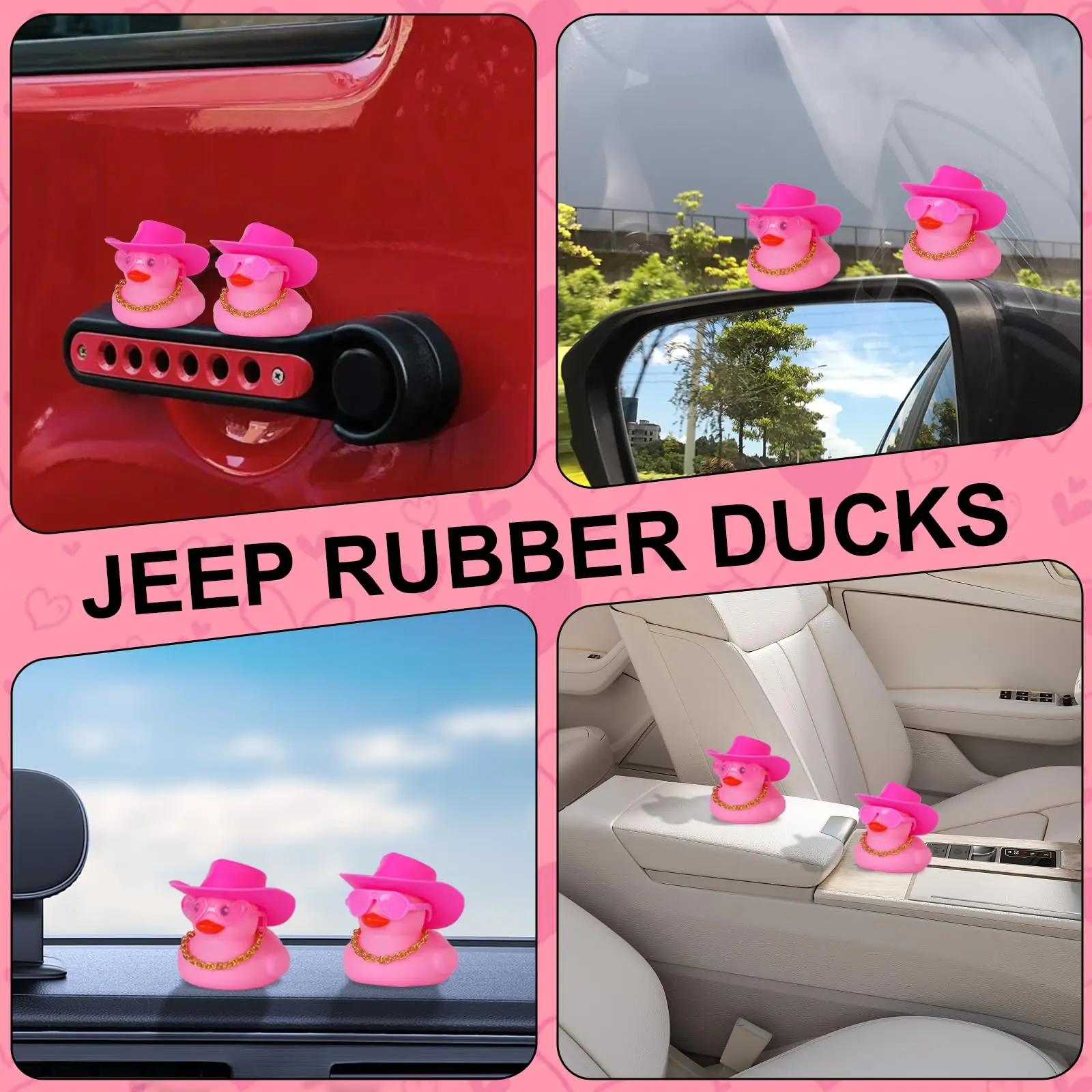 12/24/48PCS Valentine  Mini Rubber Ducks Pink with Cow-boy  Jeep Ducks for Ducking,Party Favors,Dashbaord Decoration