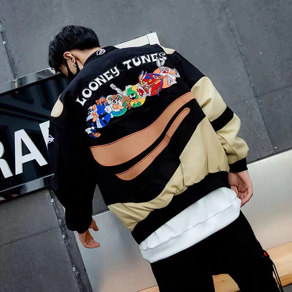 Mens Jackets Hip-Hop Retro Motorcycle Cartoon Fun Baseball Jackets Trendy Colorful Contrast Style Couple Outfits Unisex Jackets