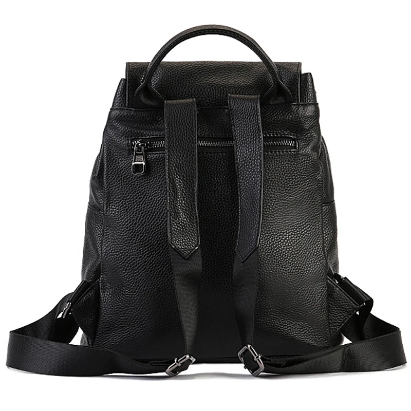 Mochila De piel de vaca auténtica para hombre y mujer, bolso escolar informal de gran capacidad, bolsa de viaje Unisex, color negro, T514