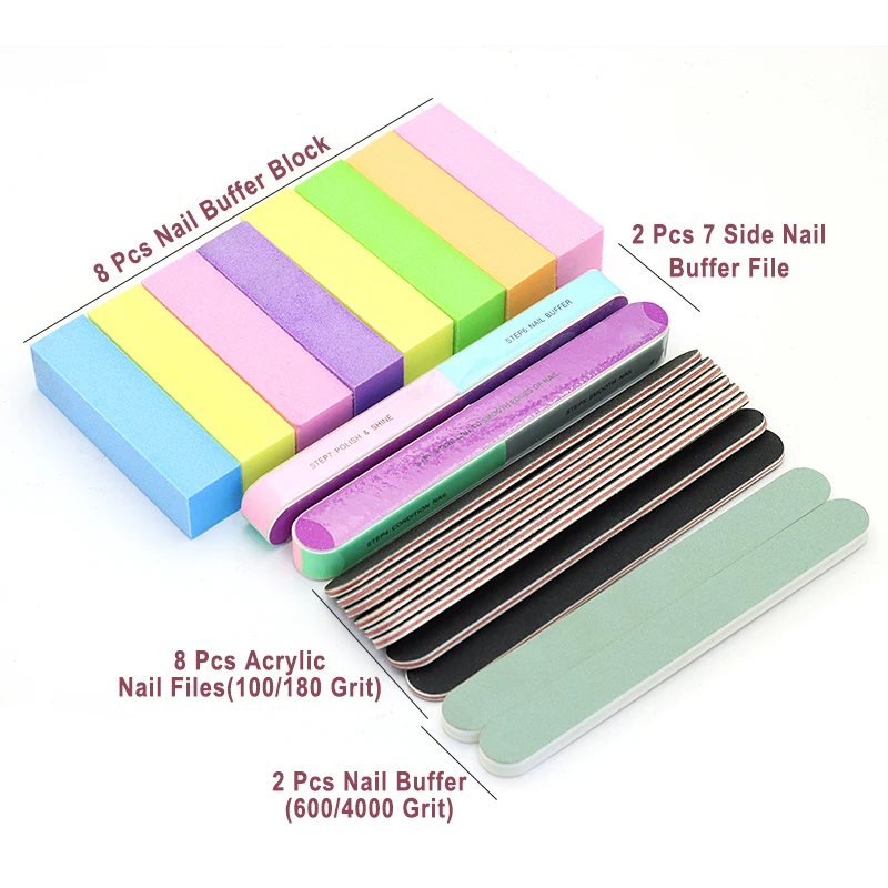 20 Pcs/Bag Manicure Set Nail Files Double Side 100/180 Grit Polishing Strip  Professional Nail Tools Sanding Buffer Sponge Block