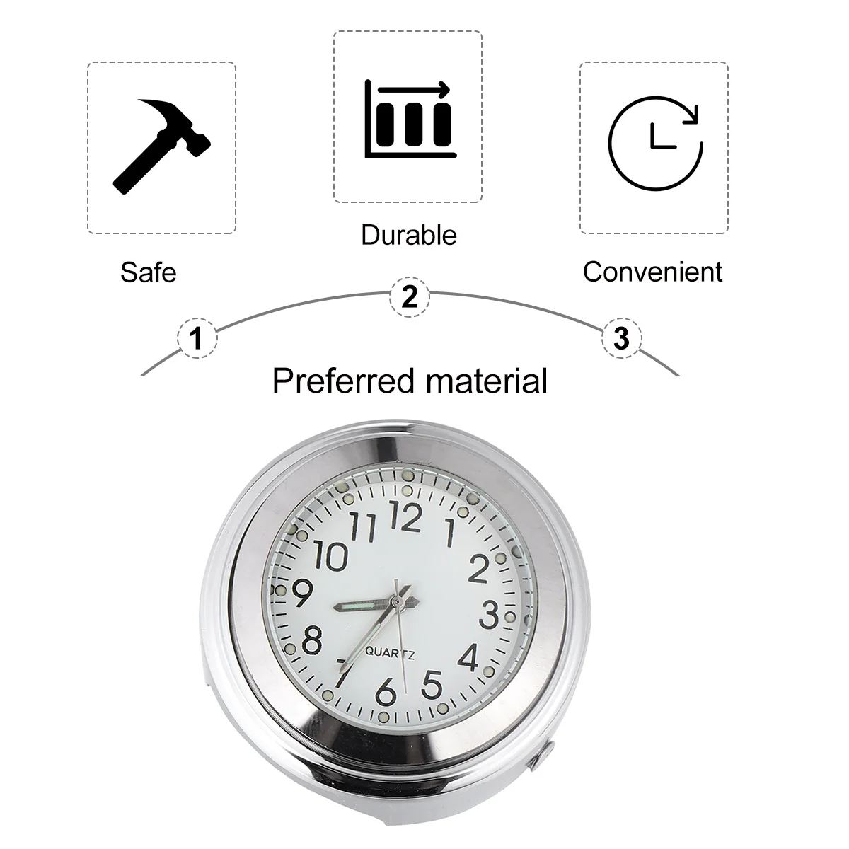 

Motorcycle Handlebar Clock Mini Luminous Aluminum Alloy Quartz Clock for Bike Dashboard Night Riding Easy Viewing
