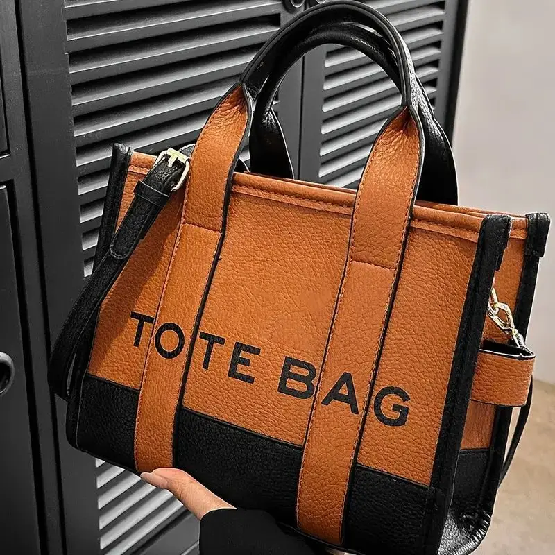 

The Tote Bag For Women, Luxury Designer Handbag Leather Contrast Letter Fashion Satchel Bag Casual Ladies Shoulder Crossbody Bag