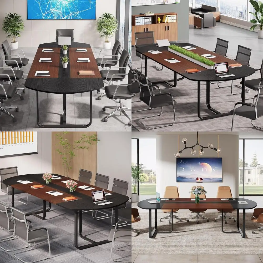 

Элегантный большой овальный конференц-стол из орехового дерева и черного материала для офисных совещаний
