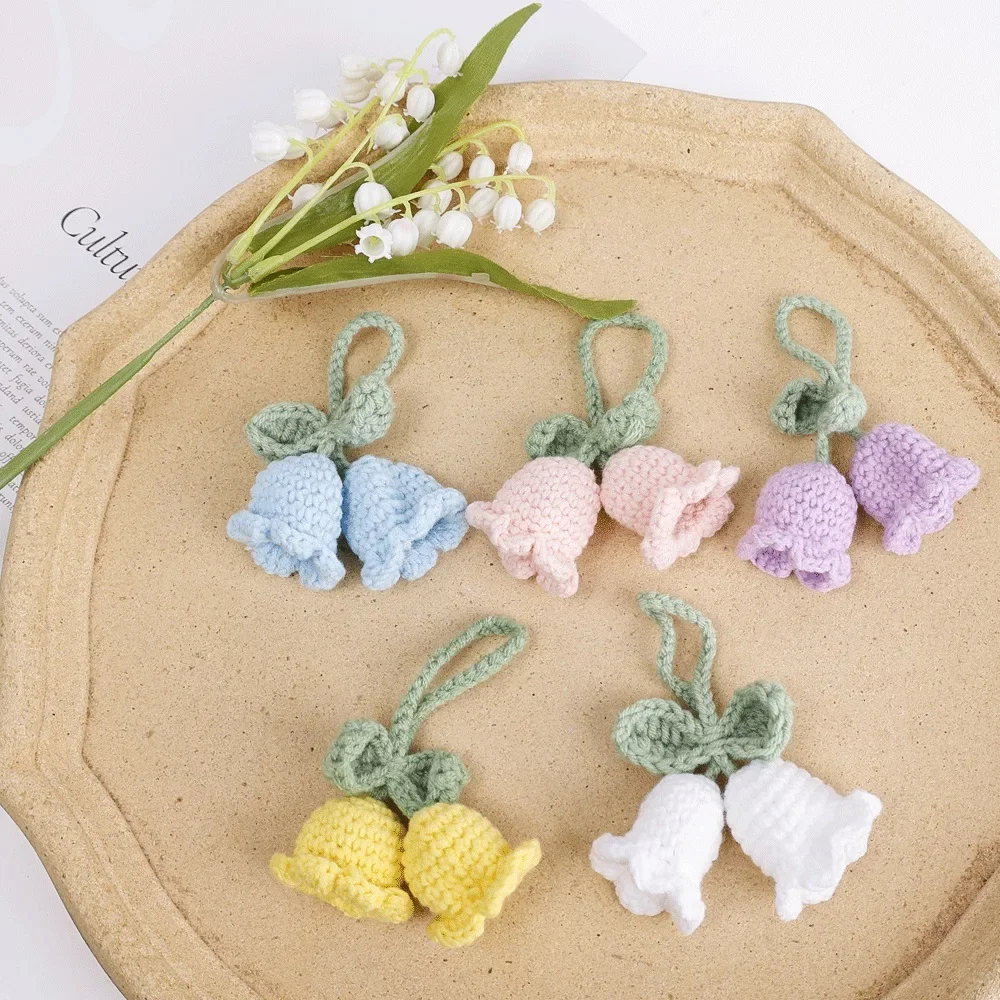 Handmade Flower Knitted Keychain Keyring Women Crocheted Wool Flower Leaf Bag Pendants Car Key Ring Fresh Handbag Charms Gifts