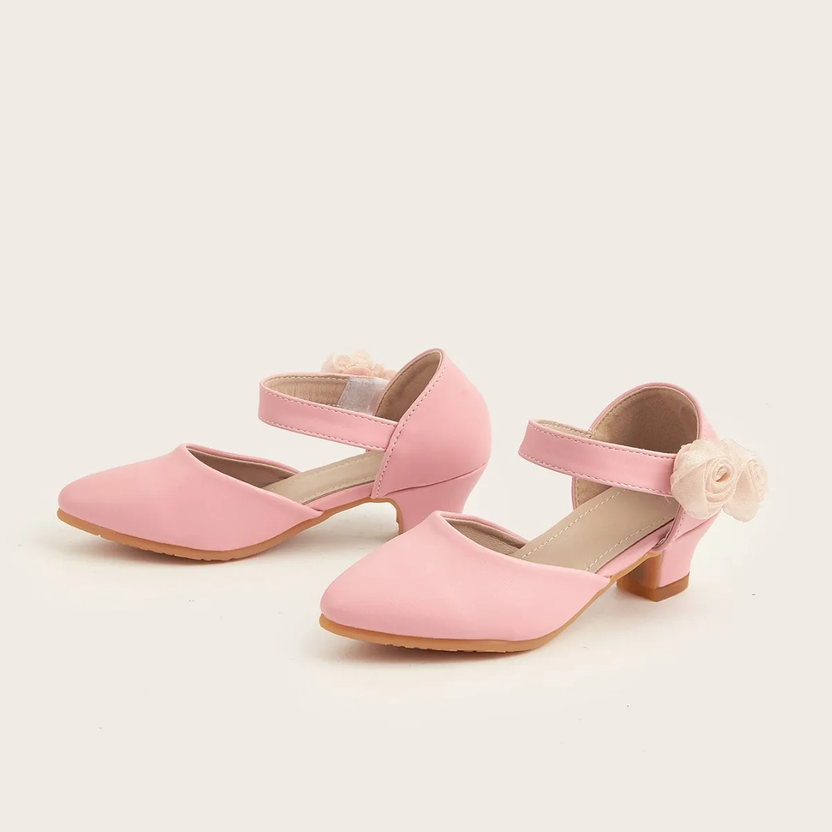 Girls High Heel Sandals 2026 Children's New Pointed Toe Floral Princess Pink  Dress Shoes Kids Fashion Non-Slip Breathable