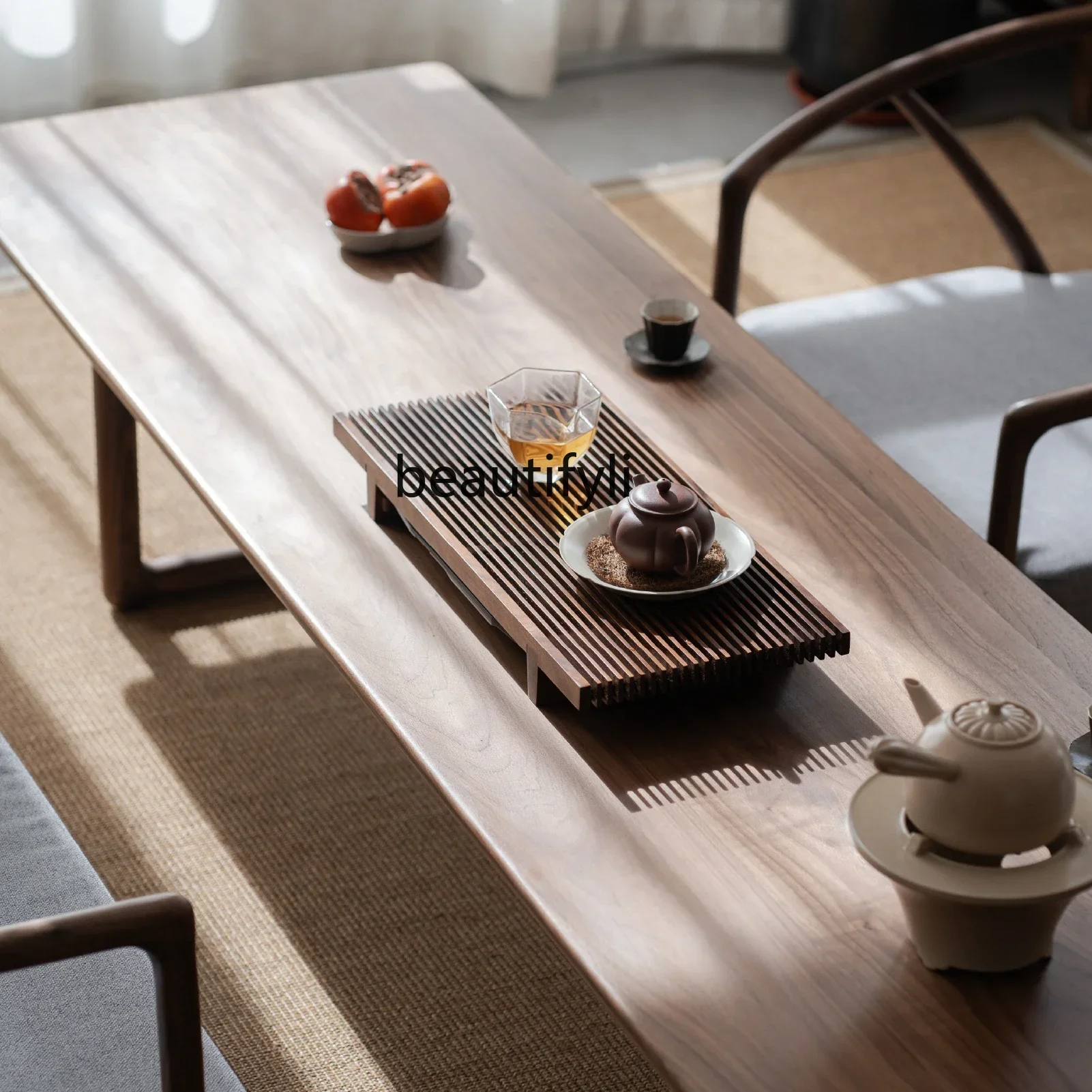 

Great discounts mat long table zen new Chinese Japanese tatami black walnut solid wood simple tea table furniture