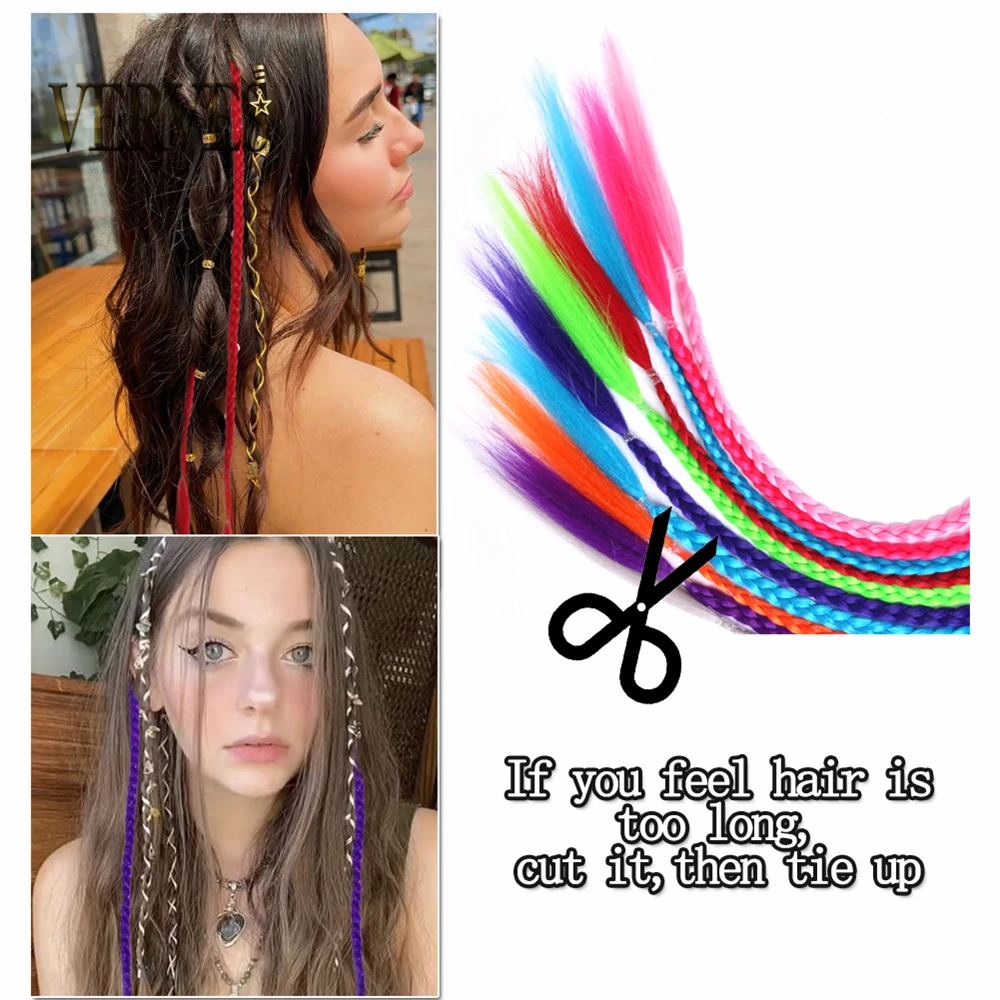 بهرج كليب في وصلات الشعر الضفائر 5 قطع الاصطناعية صندوق مشبك شعر في الملونة الوردي الأحمر قوس قزح الشعر مهرجان ضفائر شعر #2