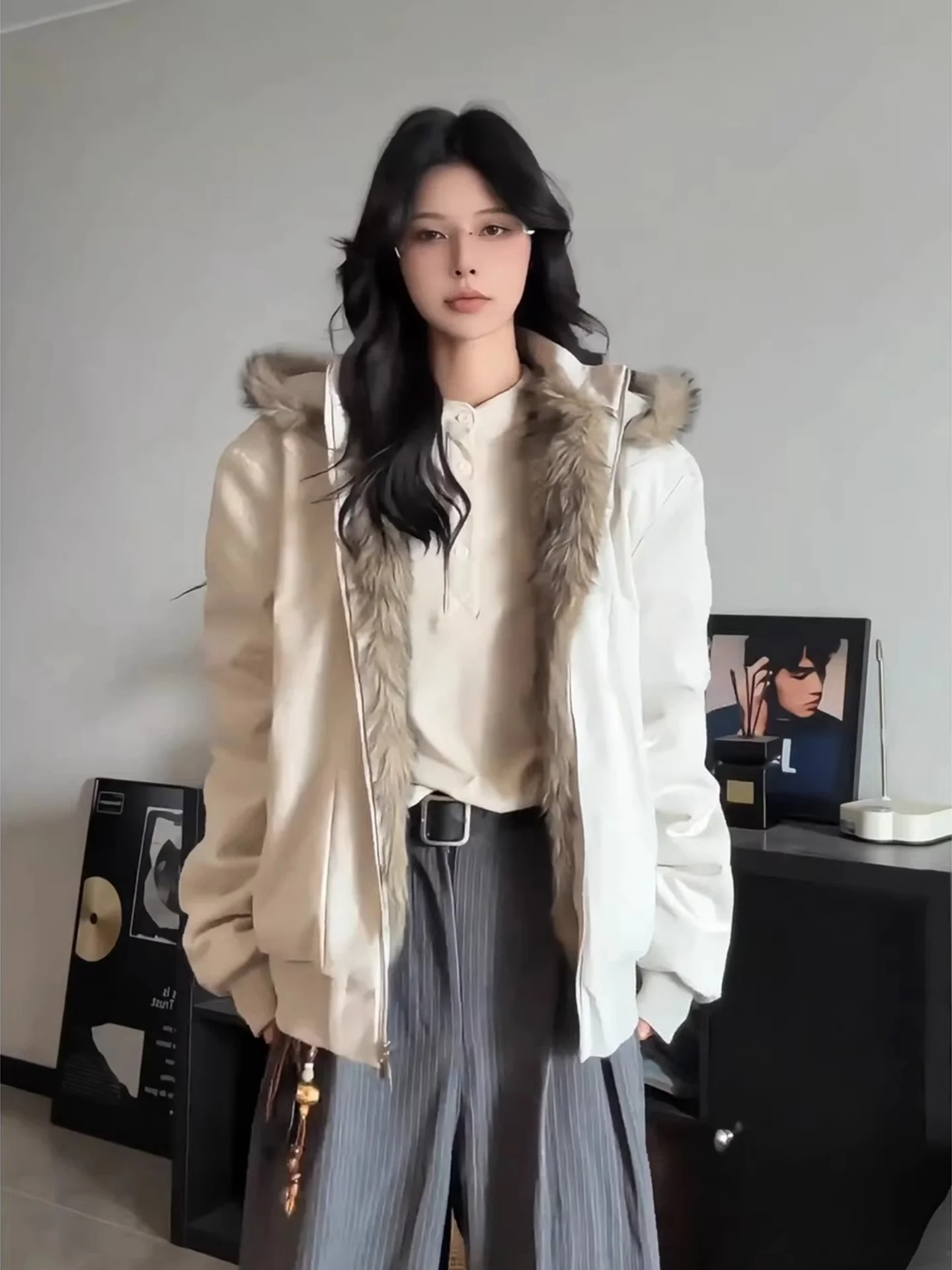 

Detachable Fur Collar Men's Cotton Jaet ort Canvas Warmth Winter American Deconstructed Sle Zipper Closure Long Sve ...