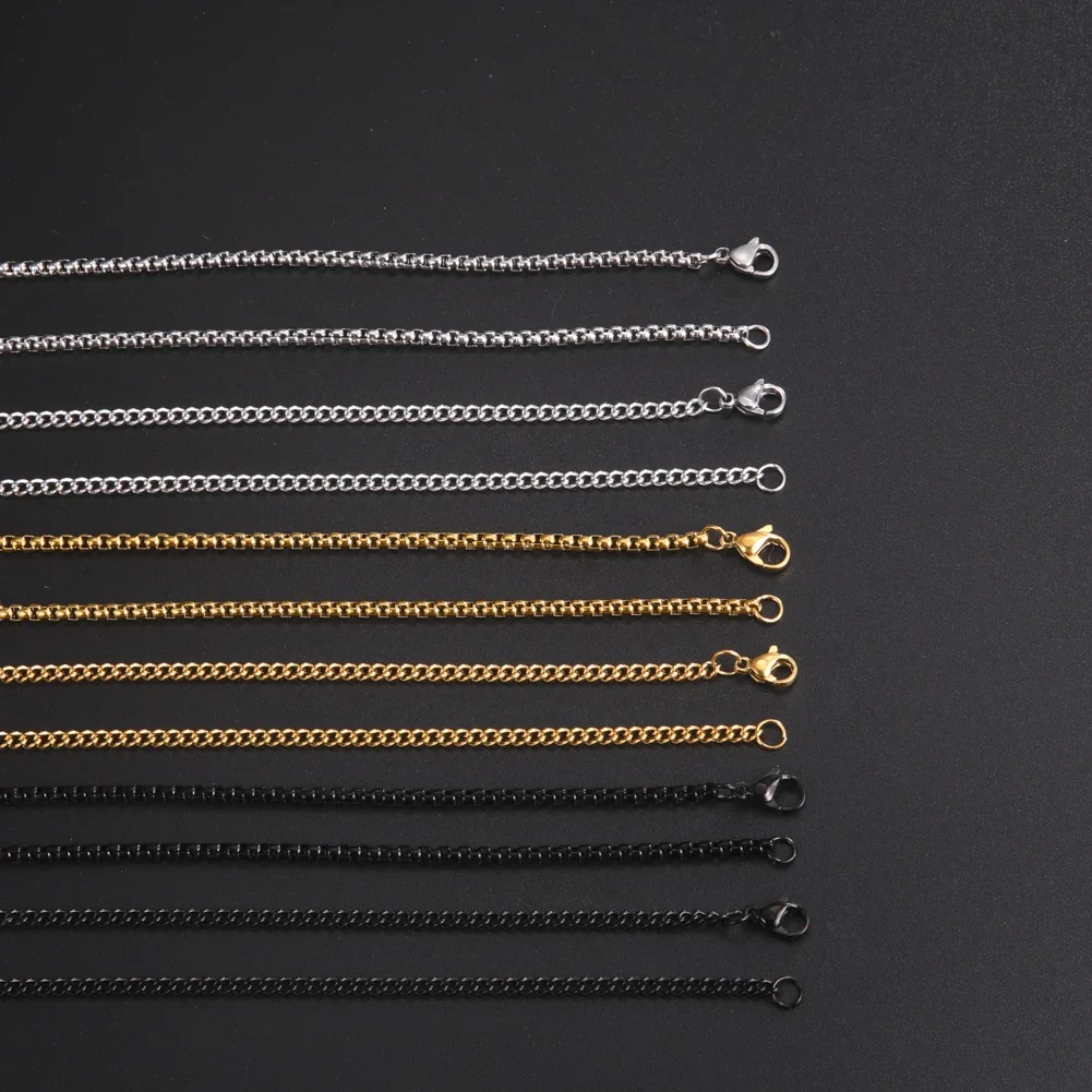 Fashion Stainless Steel Box Chain Necklace Men Black Gold Color Link Chains Basic Punk Jewelry Accessories 60cm 24inches