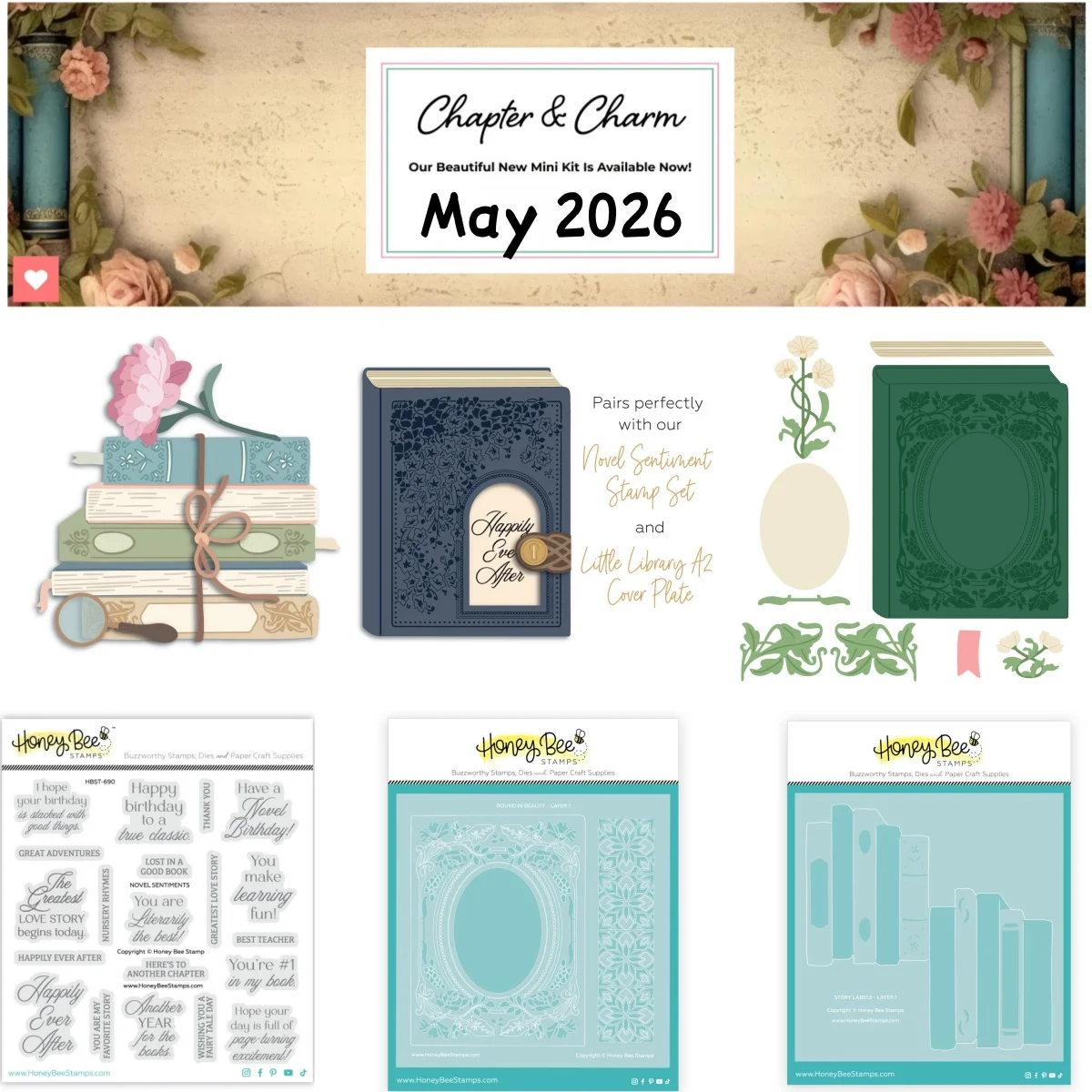 May 2026 Books Chapter Charm May Cardmaking Kit Metal Cutting Dies Clear Stamps Stencil for DIY Making Card Scrapbook Embossed