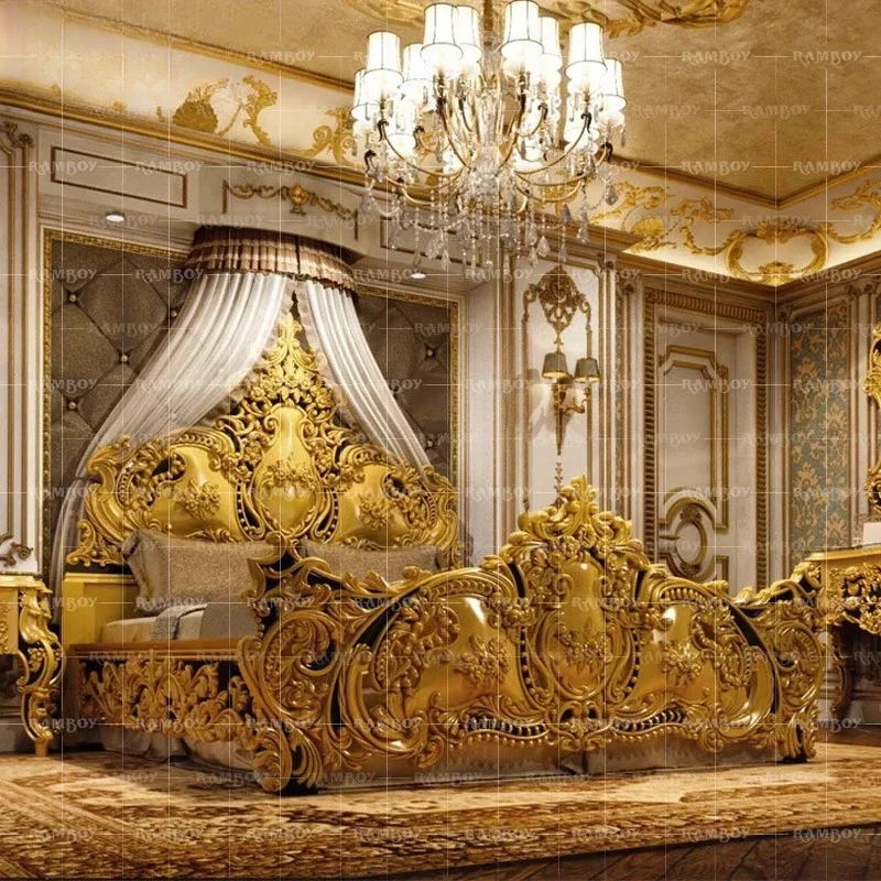 French Solid Wood Double Bed Queen Funky Design Romantic Unusual Castle Bed Aesthetics Princess Sleeping Beliche Home Furniture