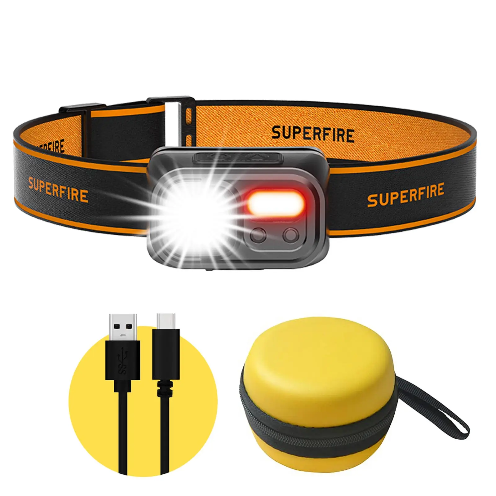 SUPERFIRE HL23 Series Powerful LED+COB Headlamp with Induction USB-C Rechargeable 9 Lighting Mode Headlight for Camping Lantern