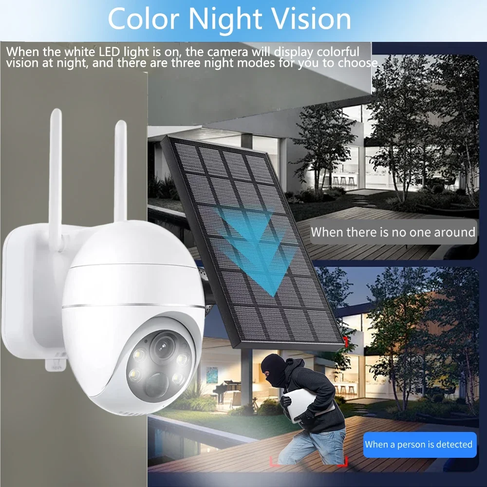 5MP 4G SIM Card Solar-Powered Outdoor PTZ Battery Camera 360° View PIR Human Detection Sensor&Color Night Vision&Two-Way Audio