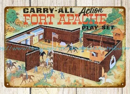 contemporary kitchen 1968 FORT APACHE CARRY ALL ACTION kids toy metal tin sign