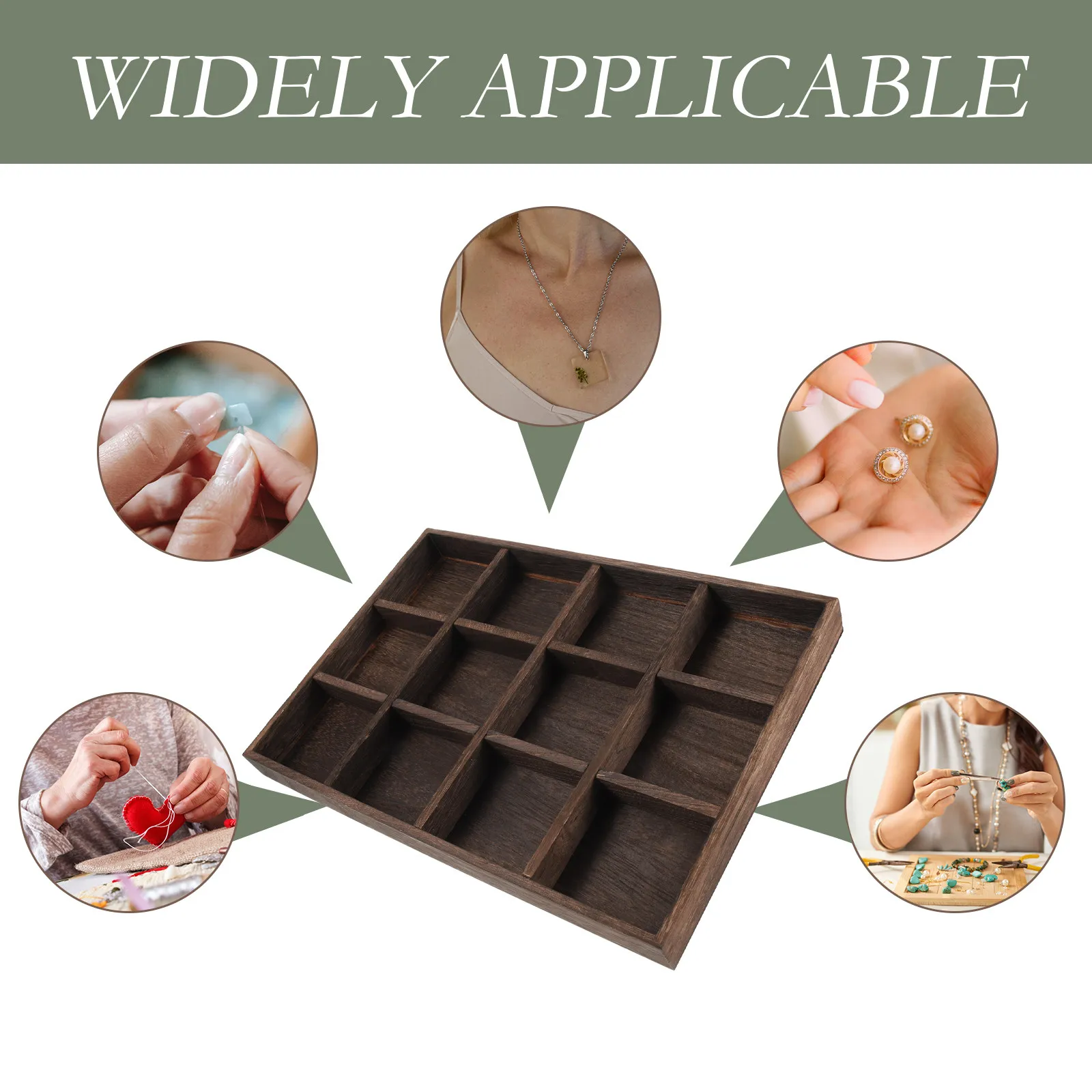 Wooden Jewelry Tray Rustic Vintage Ring Dish Decorative Desktop Organizer for Rings Necklaces Earrings Home Bedroom Dresser