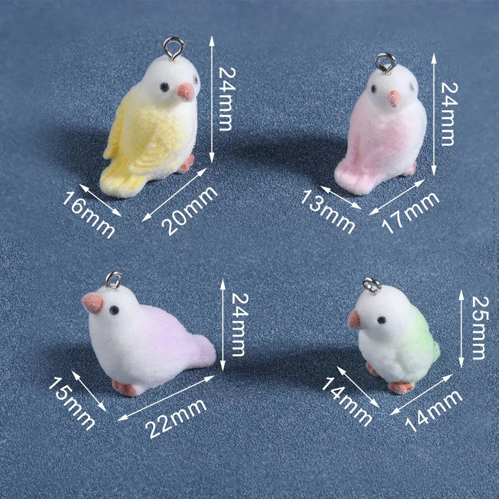 20Pcs 3D Cute Flocked Colorful Magpie Bird Charms Cartoon Animal Resin Doll Pendant For Phone Keychain Earrings Diy Jewelry Make