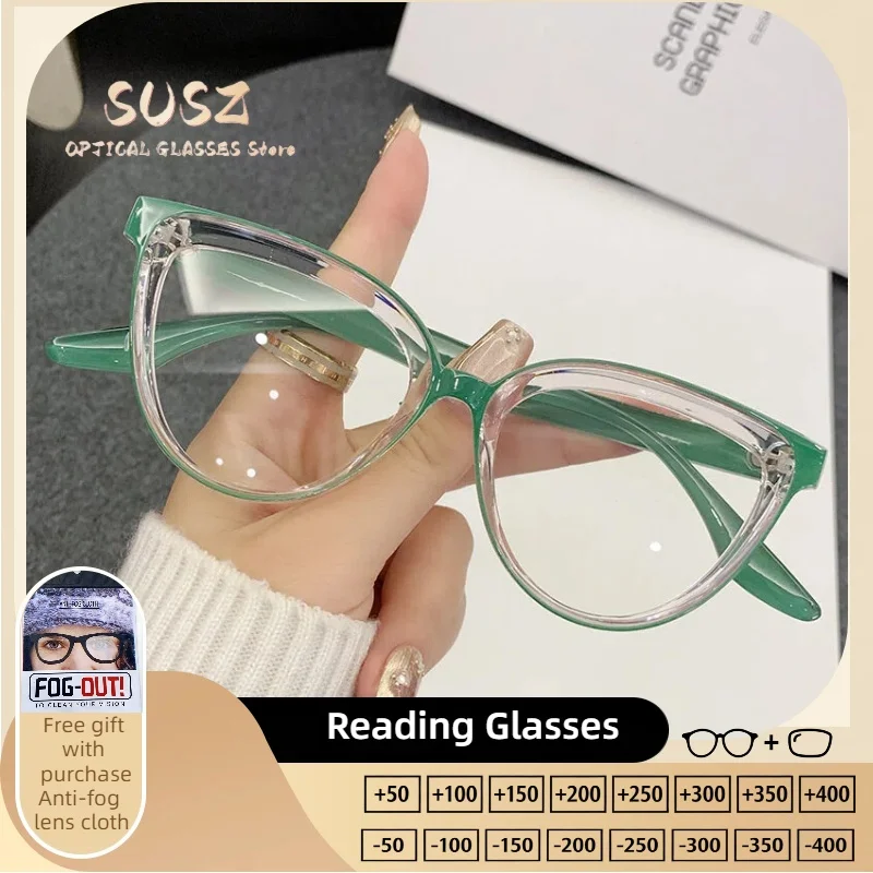 

SUSZ Reading Glasses Colorful Cat Eye Blue Light BlockingWomen's Fashion Myopia Glasses Prescription Progressive Eyeglasses