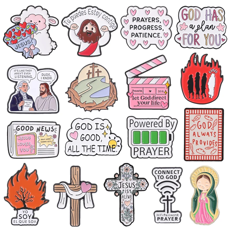 Broches en émail Christian Lamb, Vierge de Guadalupe, Croix de Pâques, Alimentées par la Prière, Foi biblique, Badge religieux, Bijou cadeau