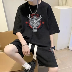 Conjunto de camiseta e shorts de manga curta extragrande masculino, terno solto, design chique, bolso, casual, fantasia de casal, Ins Fashion, verão, conjunto de 2 peças