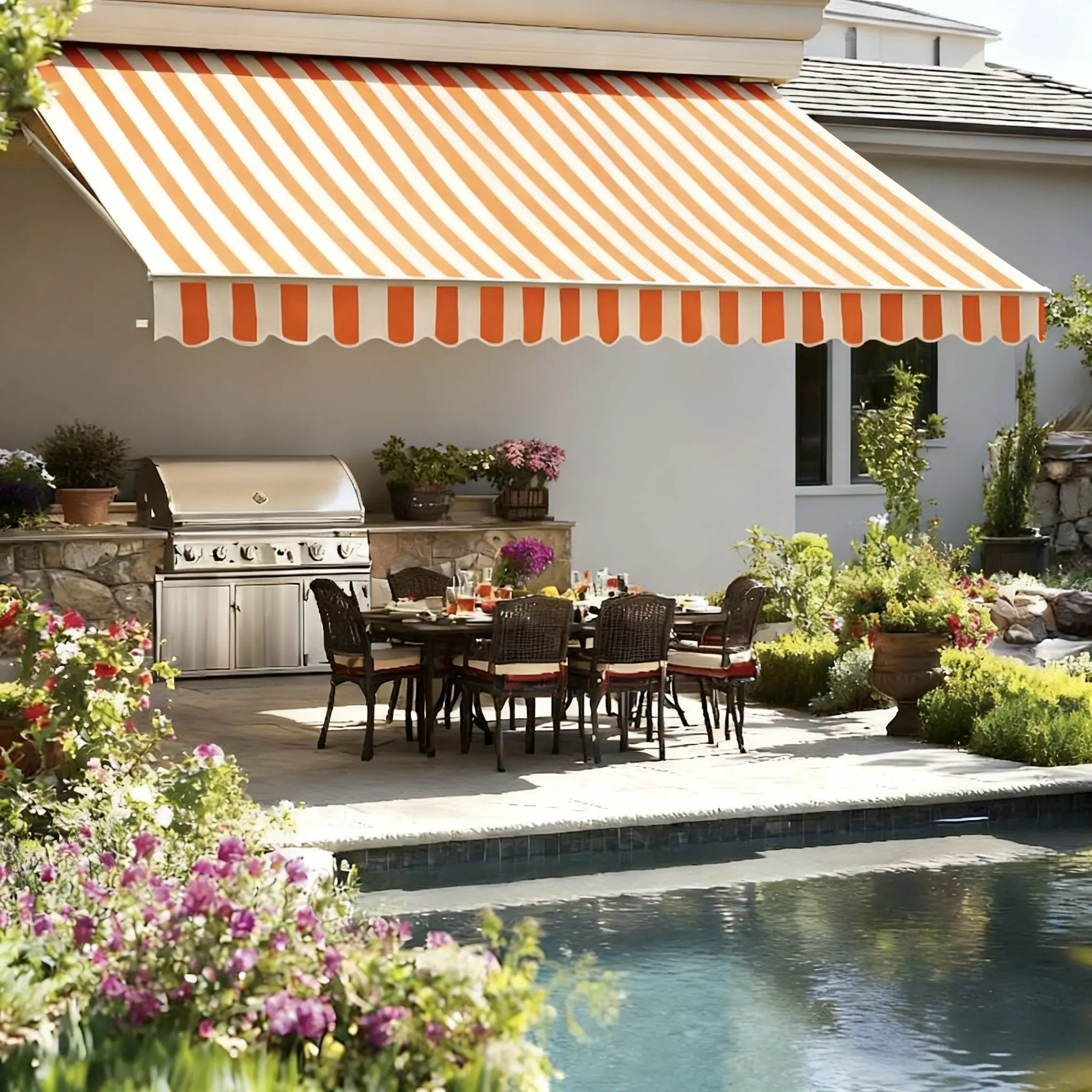 Various Sizes and Colors Outdoor Sunshade All Weather with LED Lights UV Protective Canopy Electrically Retractable Awning