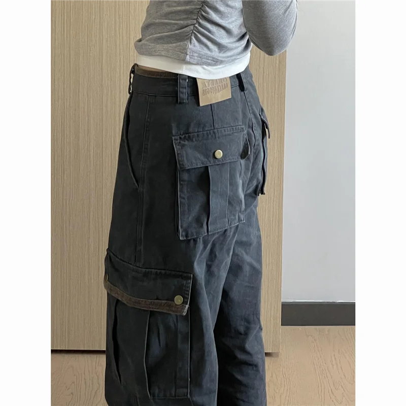 

Американские ретро-джинсы-брюки женские, осенне-зимние, новые, универсальные, в стиле High Street, свободные, прямые, широкие штанины