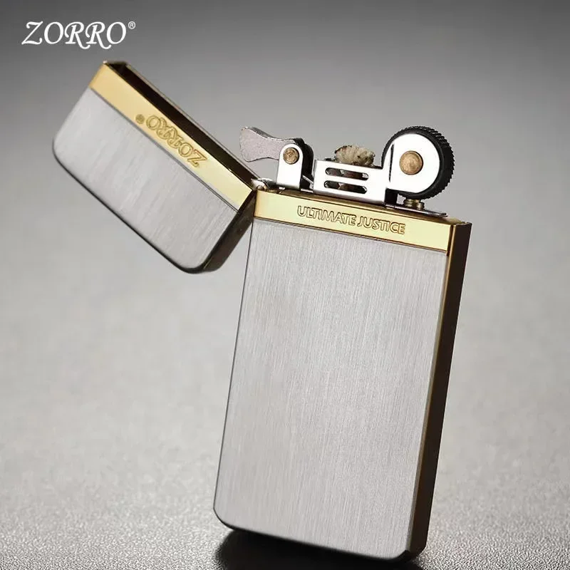 Zorro Tangcao Kerosene Lighter Retro Ultra-thin Ancient Silver Grinding Wheel Portable Men\'s Gadgets 6mm Lighters