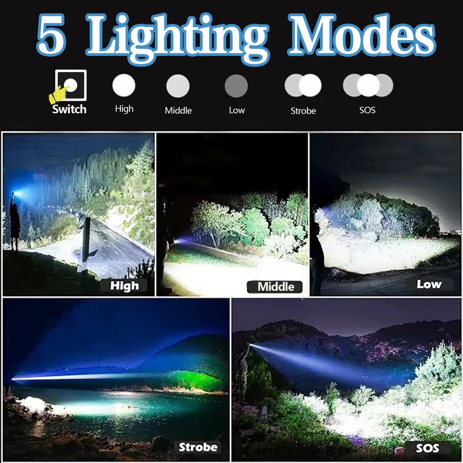 Powerful LED Flashlight USB Rechargeable Torch Light High Power Handlight Lantern Long Rang Hand Lamp for Camping Fishing