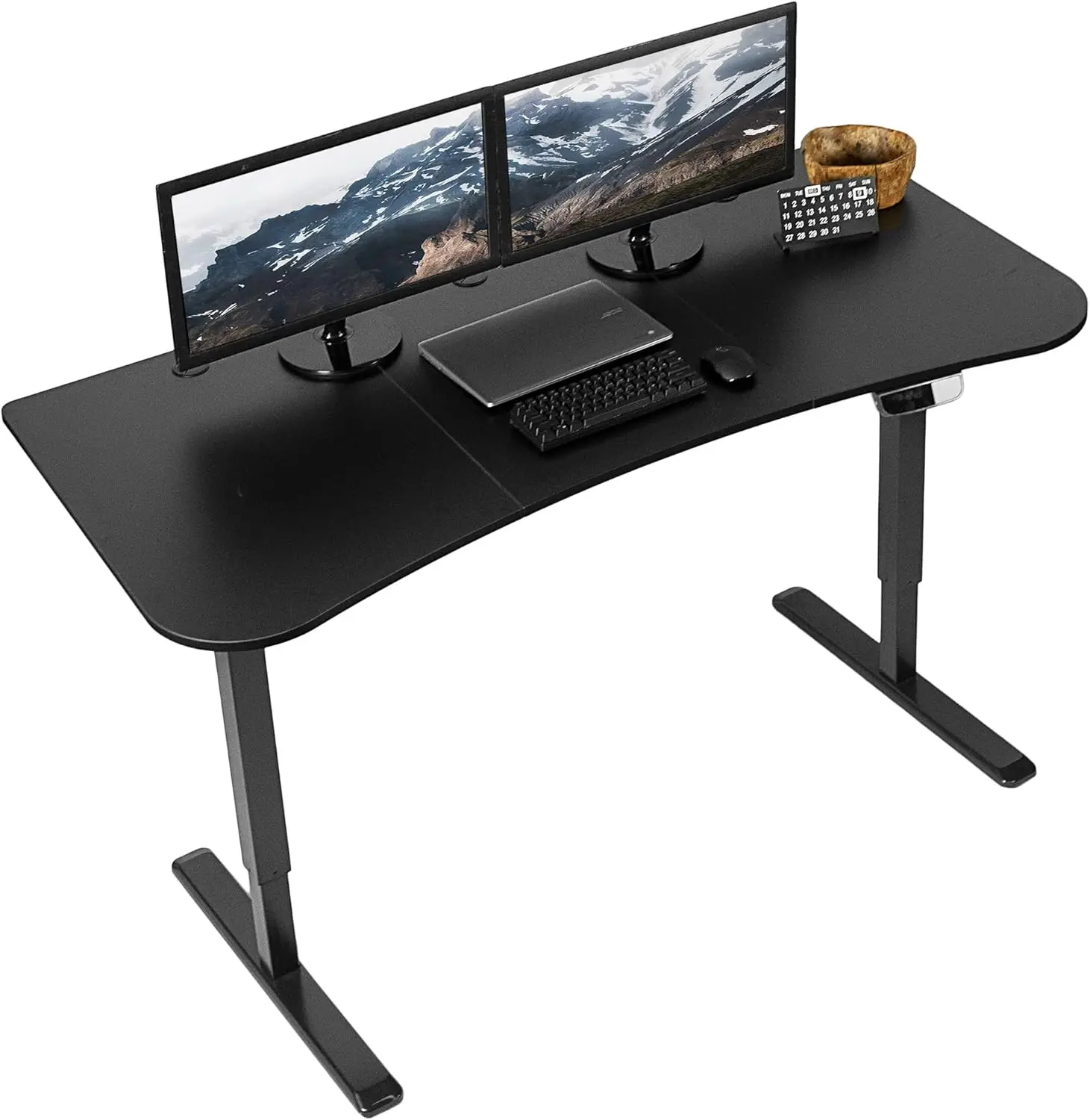 

Electric Height Adjustable 63 x 32 inch Memory Stand Up Desk, Black Table Top, Black Frame, Touch Screen Preset Controller