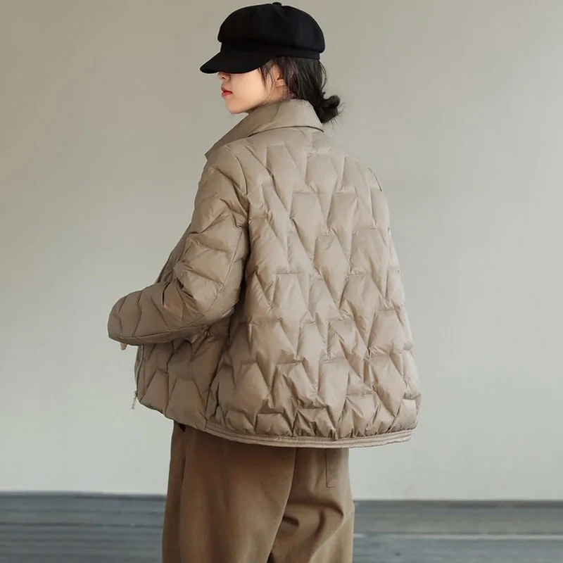 Nieuwe dames witte eendendons jas kort licht donsjack herfst winter mode warme bovenkleding vrouwelijke opstaande kraag tops kledingstuk