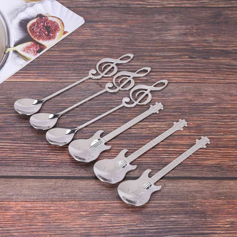 Coffee Spoons,30 Pack Creative Cute Teaspoons Stainless Steel Staff Musical Notation Shaped (15 Music Note +15 Guitar)