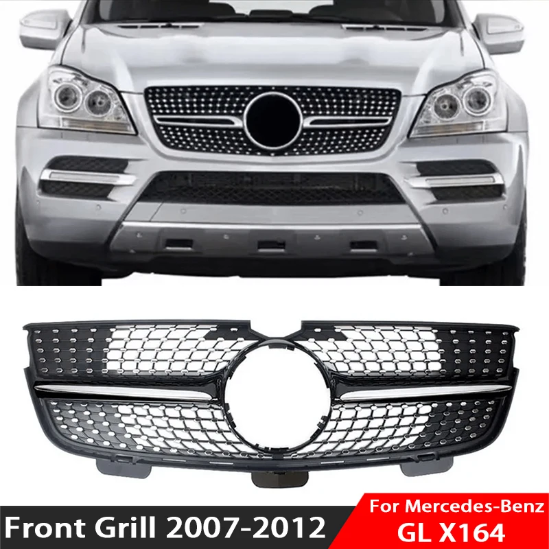 Front Bumper Grille For Mercedes-Benz GL-Class X164 2007-2012 GL320 GL350 GL450 GT-R Style Vertical Kidney Radiator Grill