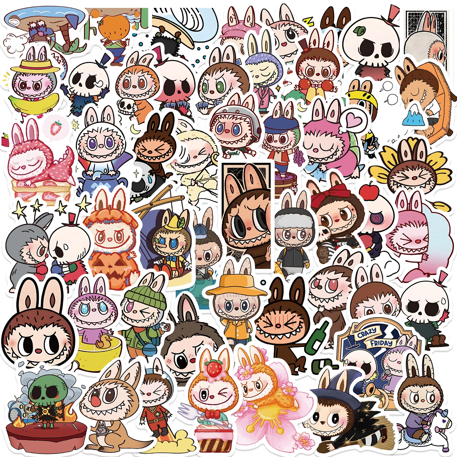 50pcs Labubu Monster Cartoon Stickers Pack Cute Water Bottle Laptop Skateboard Scrapbook Waterproof Sticker Accessories