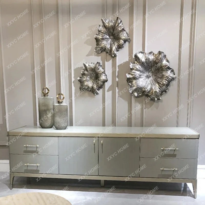 Q New arrive Light luxury TV cabinet Modern simple advanced gray long floor cabinet olid wood complete cabinet