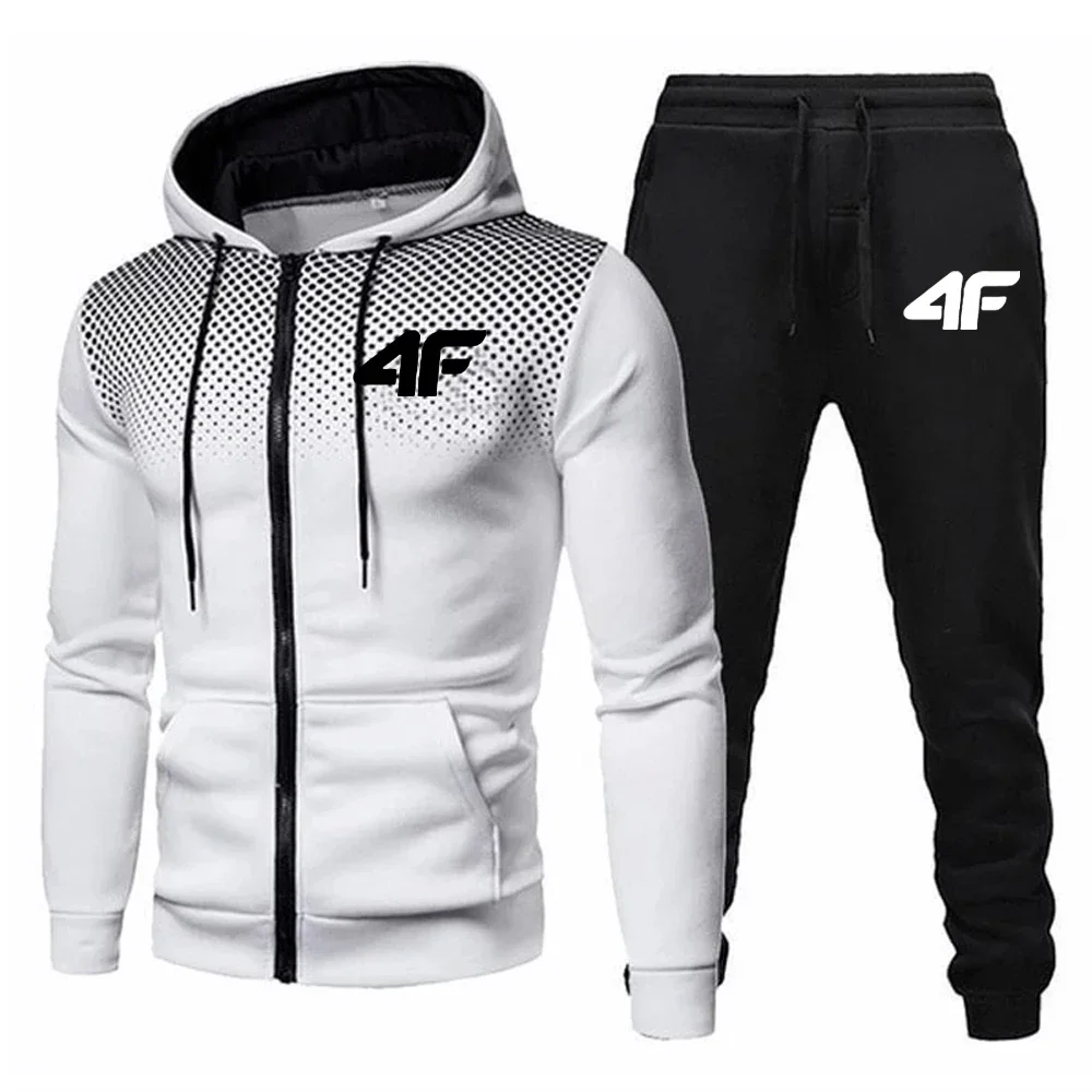 Herbst- und Winter-Sporthose für Herren, 2-teiliges Set: Sport-Reißverschlussjacke + Laufhose, lässige bedruckte Herrenbekleidung