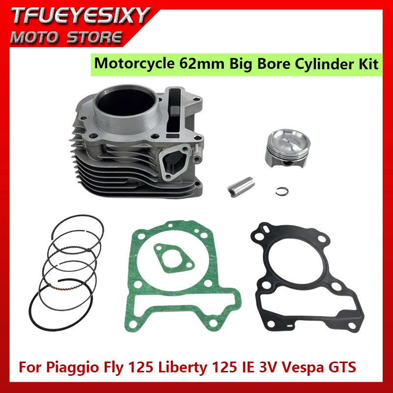

For Vespa Sprint Primavera S 150 LX LXV150 4T 487183 827041 Liberty 125 IE 3V Motoblock Motorcycle 62mm Big Bore Cylinder Kit