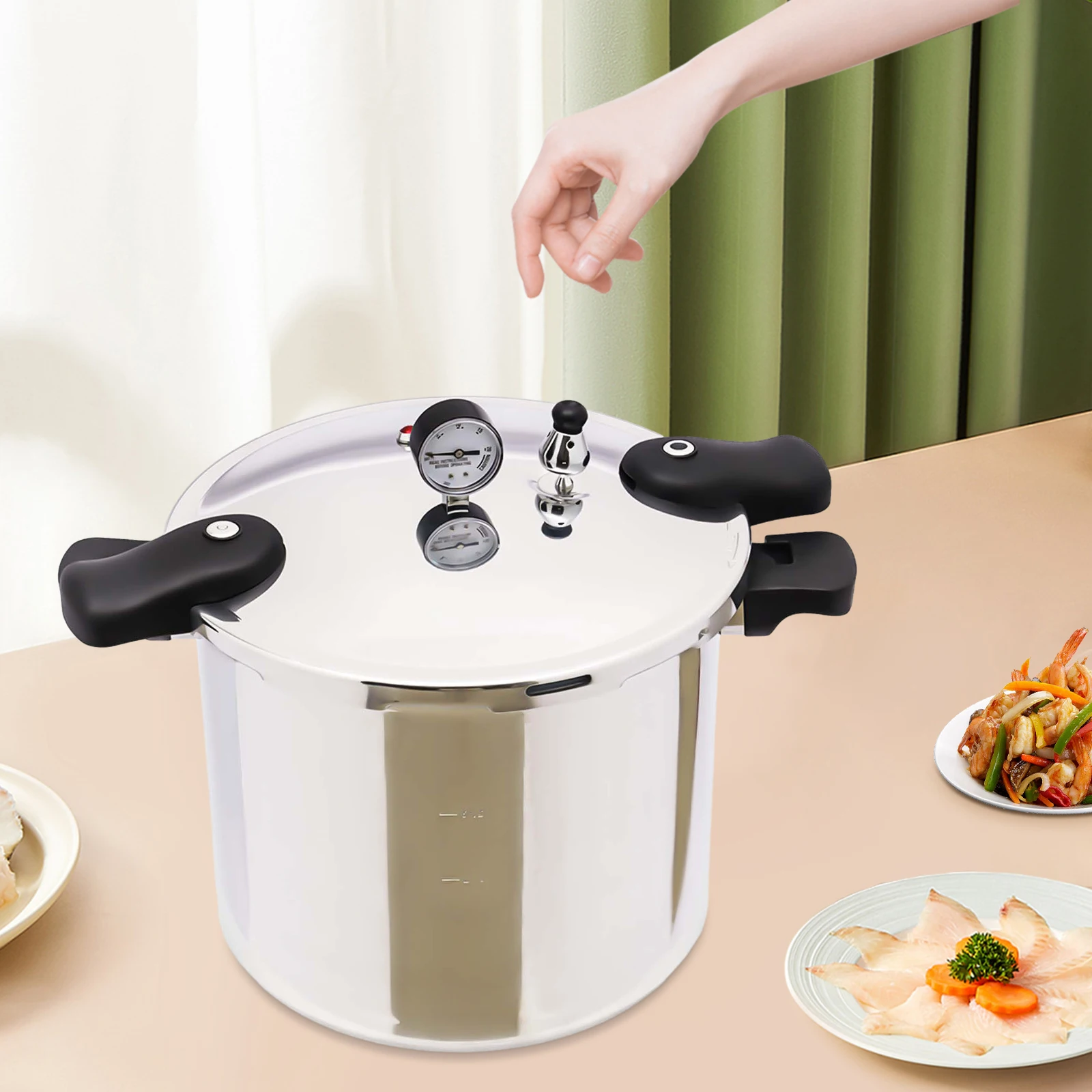 

22L Aluminium Alloy Pressure Canner 90Kpa Thickened Explosion-proof Pressure Cooker Pot W/ Pressure Gauge and Safety Valve
